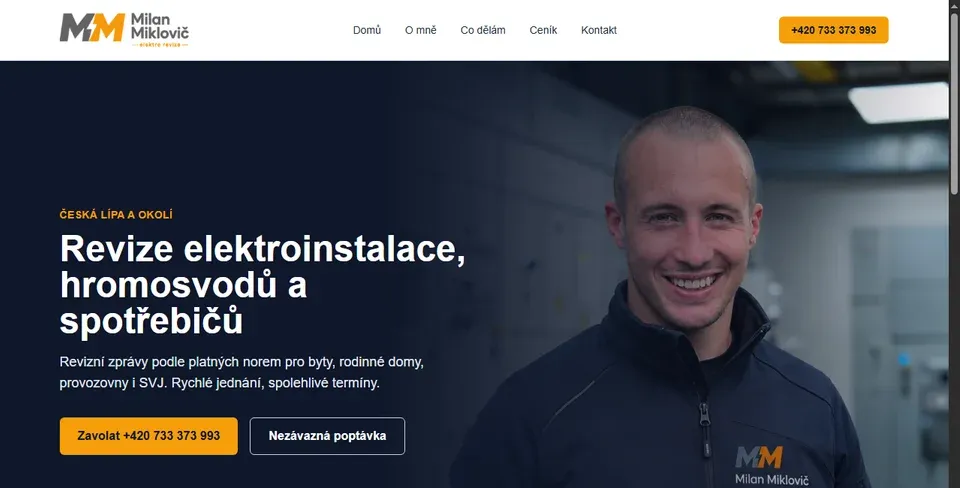 Ukázka webu mmrevize.cz – elektro revize Česká Lípa