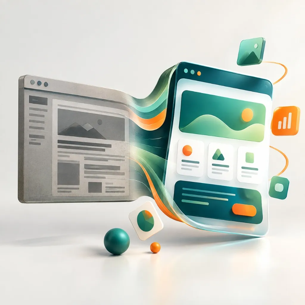 3D ilustrace modernizace a proměny starého webu